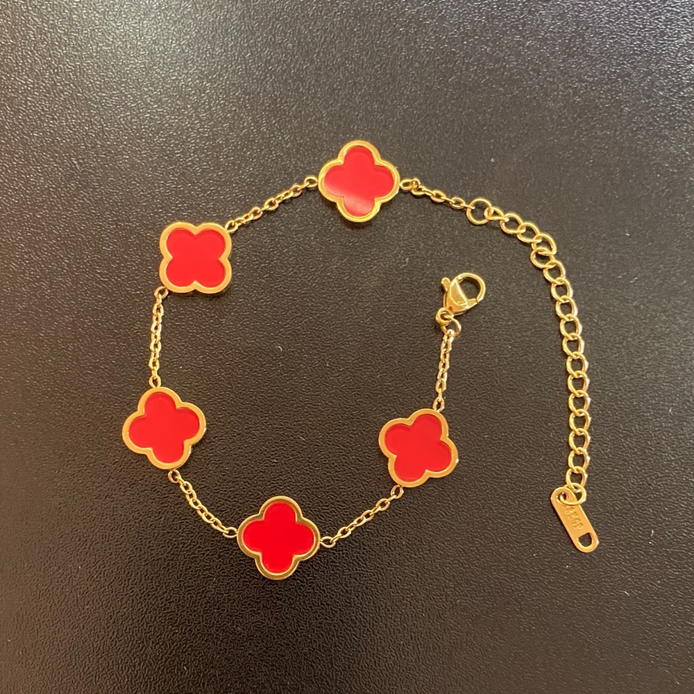 Gold and Red Clover Bracelet
